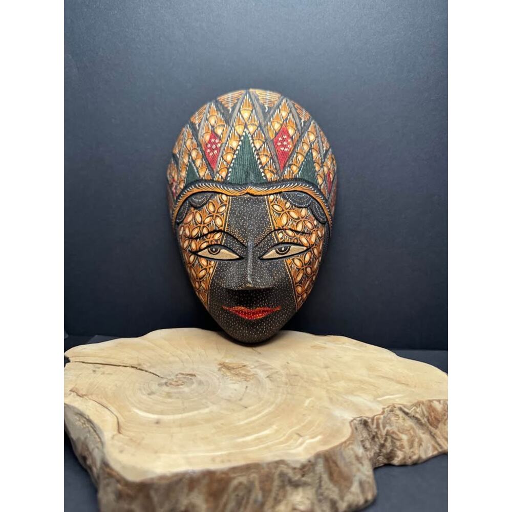 Handpainted Batik Wood Mask from Java, "Panji Semirang"